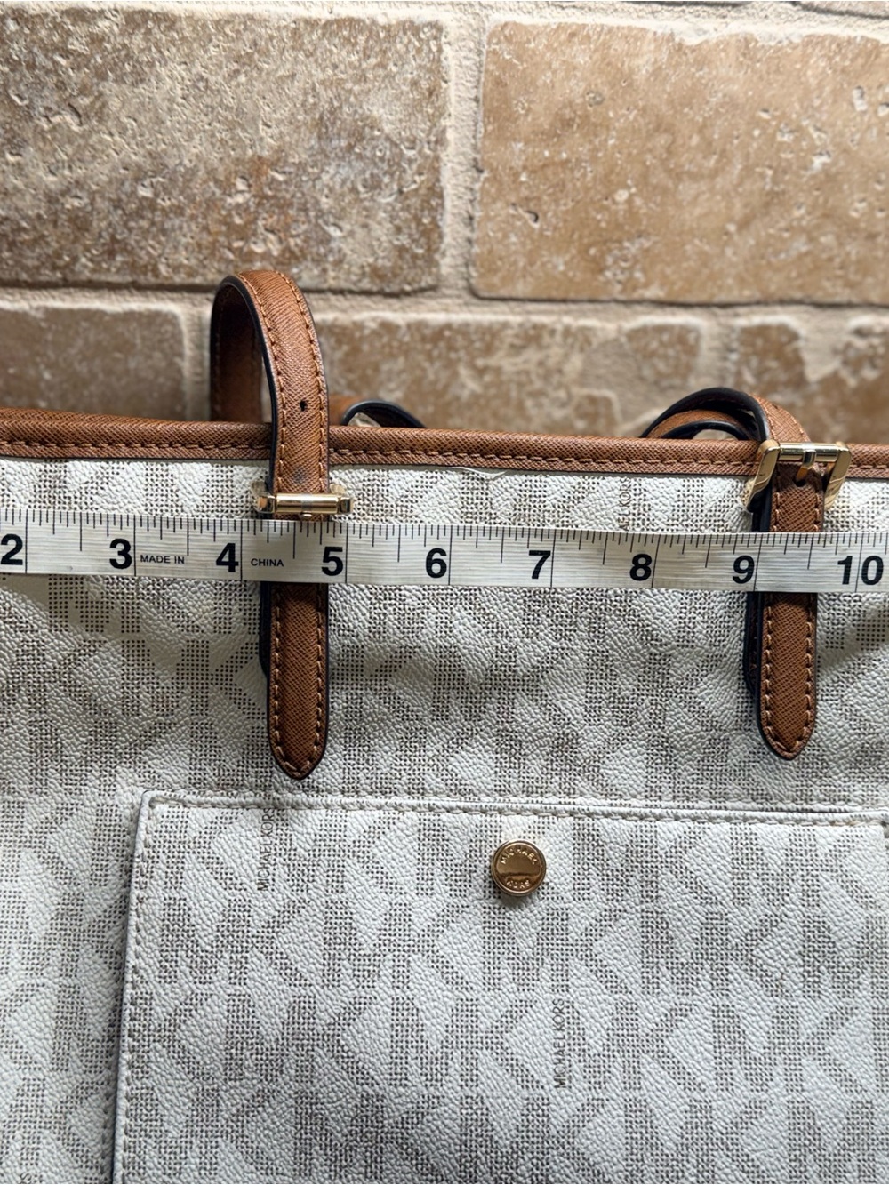 Michael Kors Cream Logo Tote with Brown Leather Trim - Picture 9 of 9